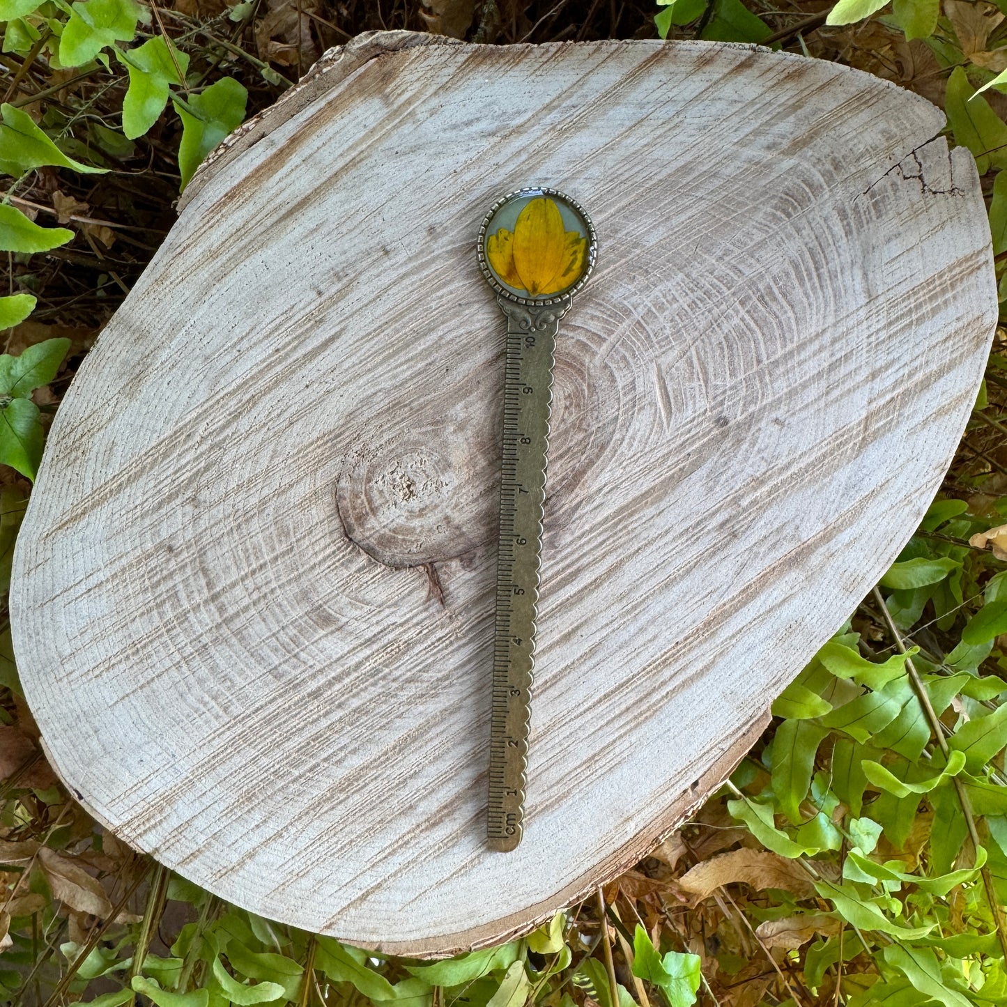 Bookmark with real Black Eyed Susan preserved in resin and bronze bezel