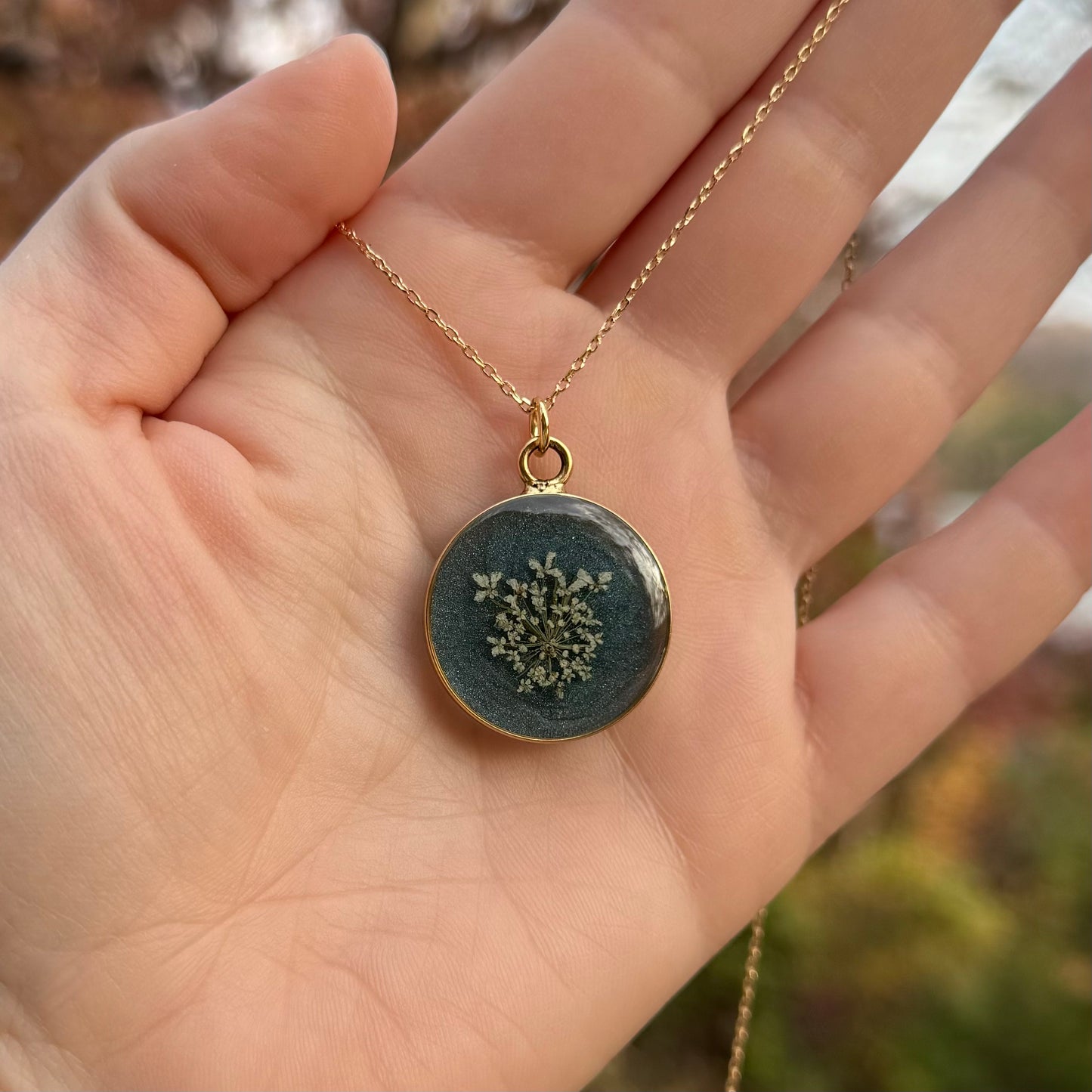 Custom Queen Anne’s Lace Jewelry | Simple Circle Necklace in Gold-Filled, Sterling Silver or Copper