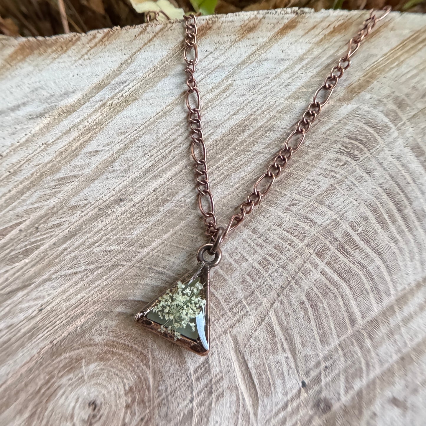 Custom Queen Anne’s Lace Jewelry | Small Triangle Necklace in Gold-Filled, Sterling Silver or Copper
