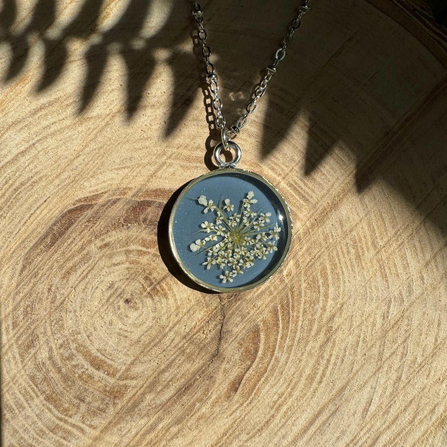 Custom Queen Anne’s Lace Jewelry | Detailed Circle Necklace in Gold-Filled, Sterling Silver or Copper