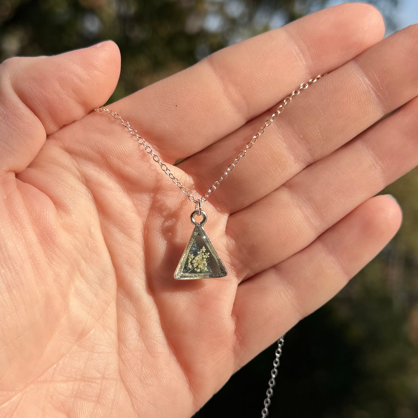 Custom Queen Anne’s Lace Jewelry | Small Triangle Necklace in Gold-Filled, Sterling Silver or Copper