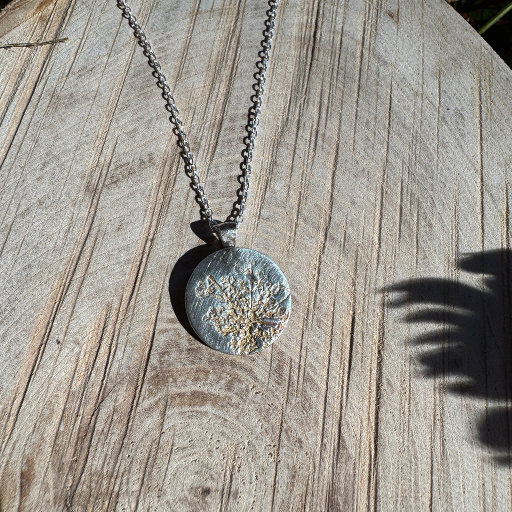 Fine Silver Queen Anne’s Lace Necklace – Real Flower Imprint Silver Clay Pendant | Made to Order