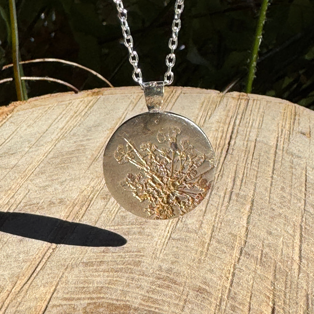 Fine Silver Queen Anne’s Lace Necklace – Real Flower Imprint Silver Clay Pendant | Made to Order