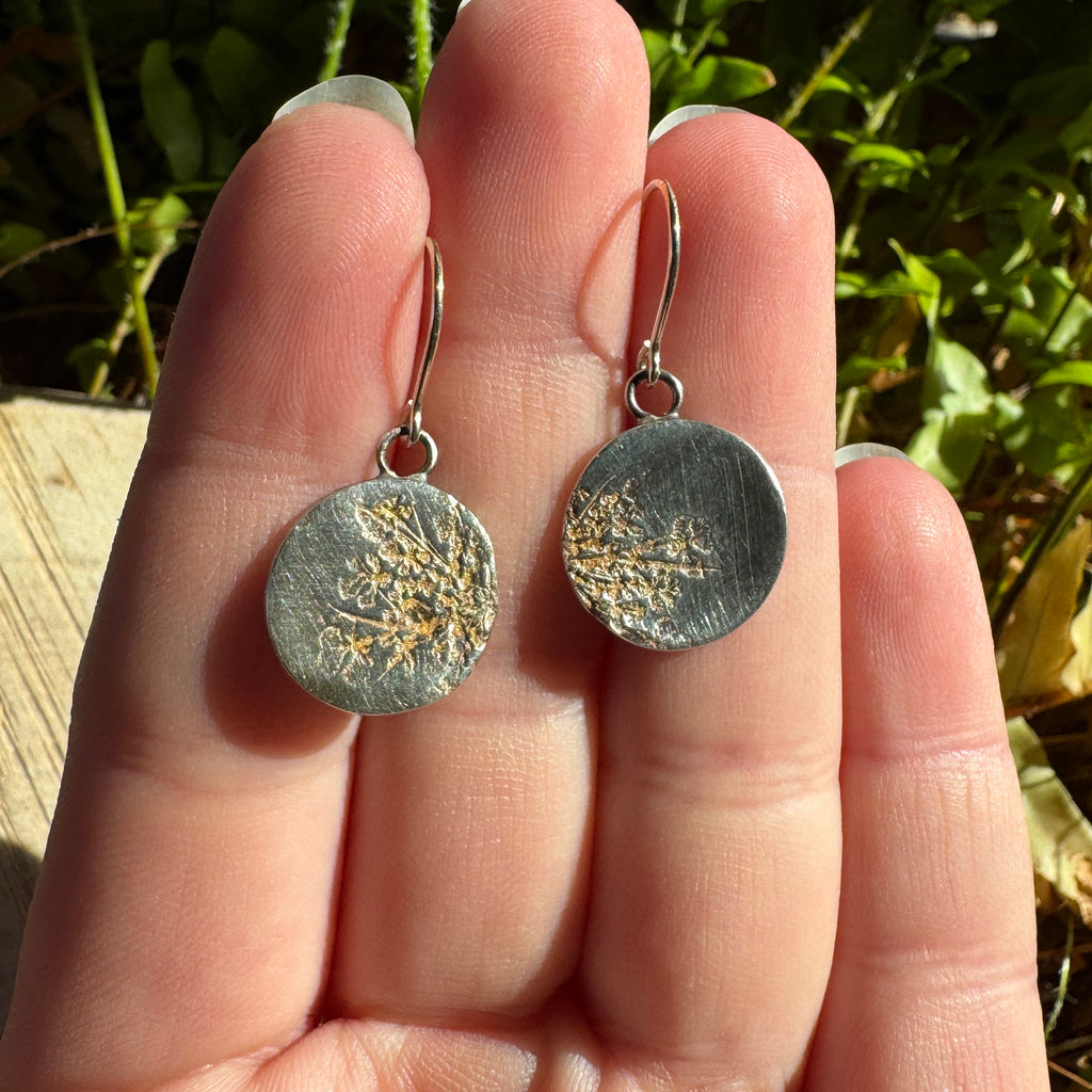 Fine Silver Queen Anne’s Lace Earrings – Real Flower Imprint Silver Clay Earrings | Made to Order