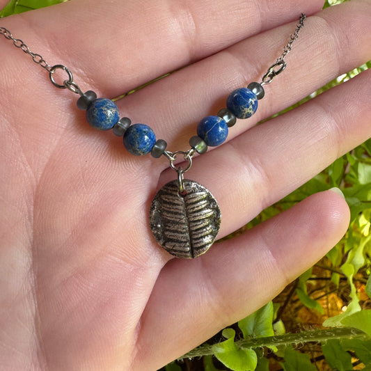 Fern Fossil Necklace | Botanical Impression Pendant in Silver