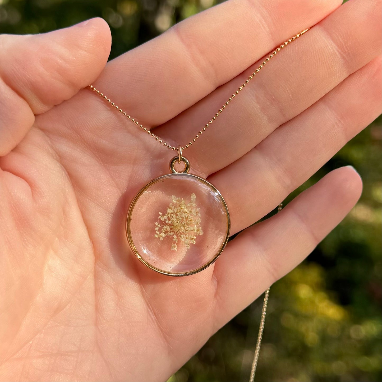Custom Queen Anne’s Lace Jewelry | Simple Circle Necklace in Gold-Filled, Sterling Silver or Copper