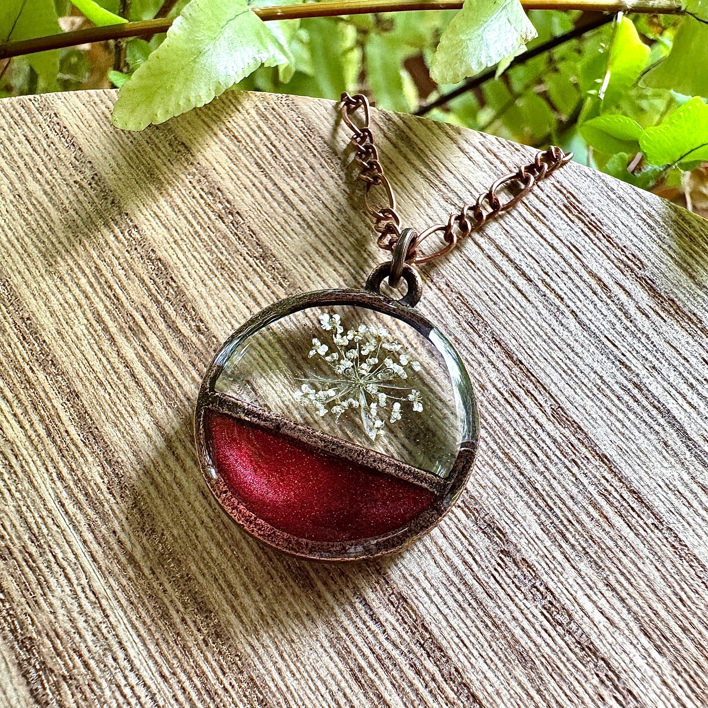 Divided Circle Queen Anne’s Lace Necklace | Real Pressed Flower Jewelry