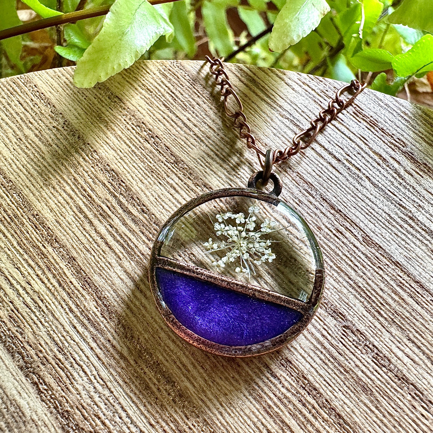 Divided Circle Queen Anne’s Lace Necklace | Real Pressed Flower Jewelry