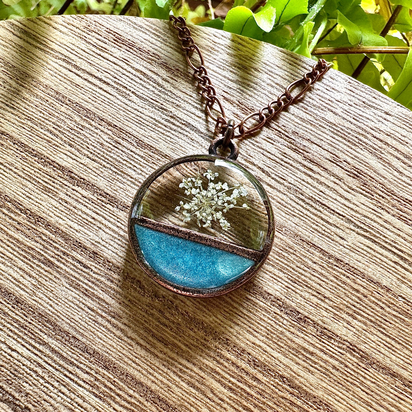Divided Circle Queen Anne’s Lace Necklace | Real Pressed Flower Jewelry