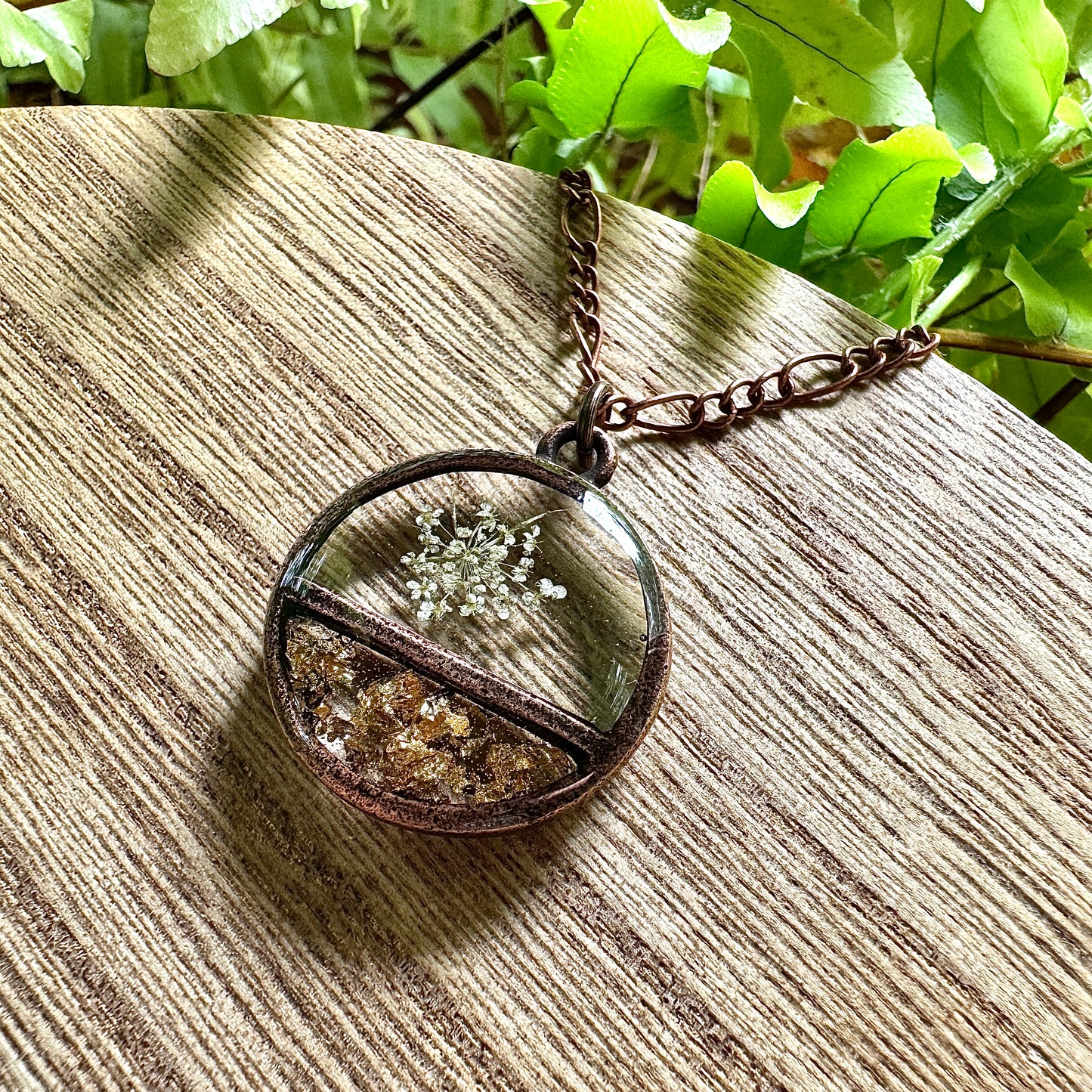 Divided Circle Queen Anne’s Lace Necklace | Real Pressed Flower Jewelry