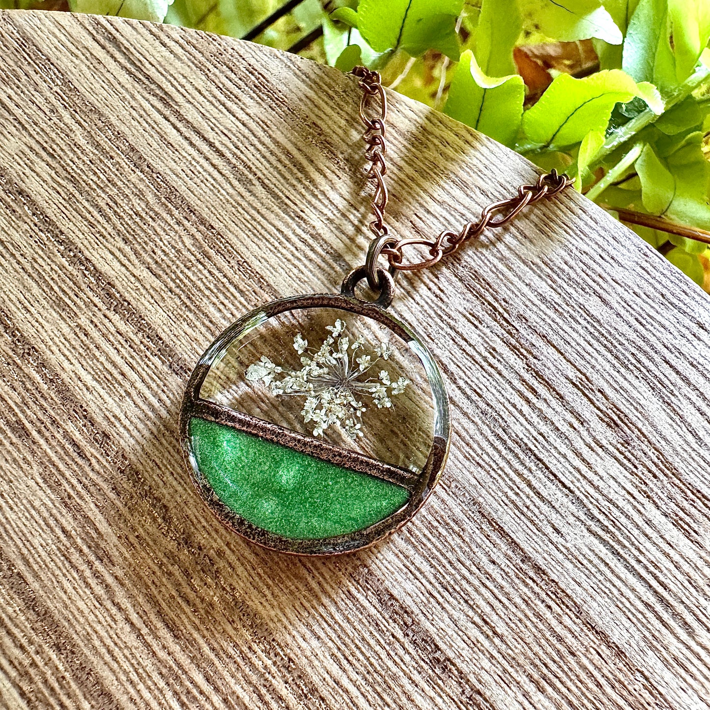 Divided Circle Queen Anne’s Lace Necklace | Real Pressed Flower Jewelry