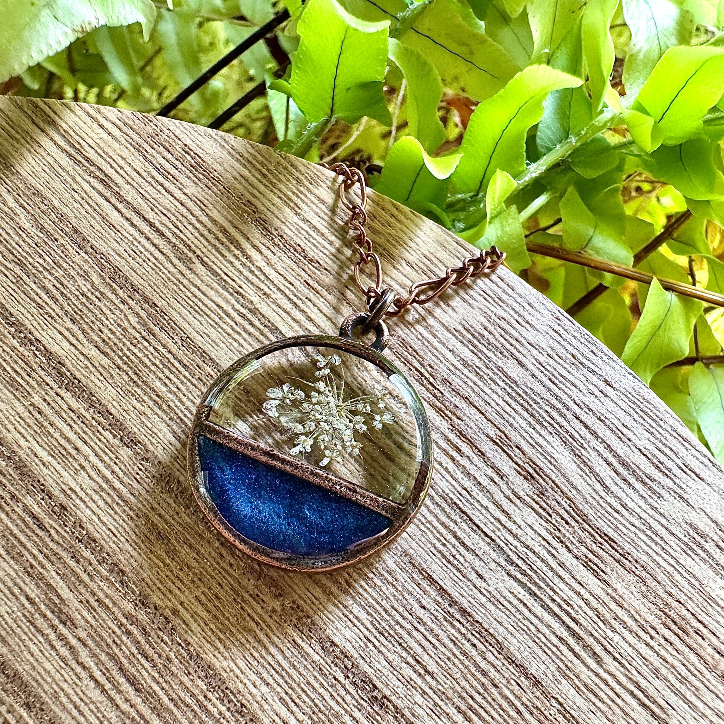 Divided Circle Queen Anne’s Lace Necklace | Real Pressed Flower Jewelry