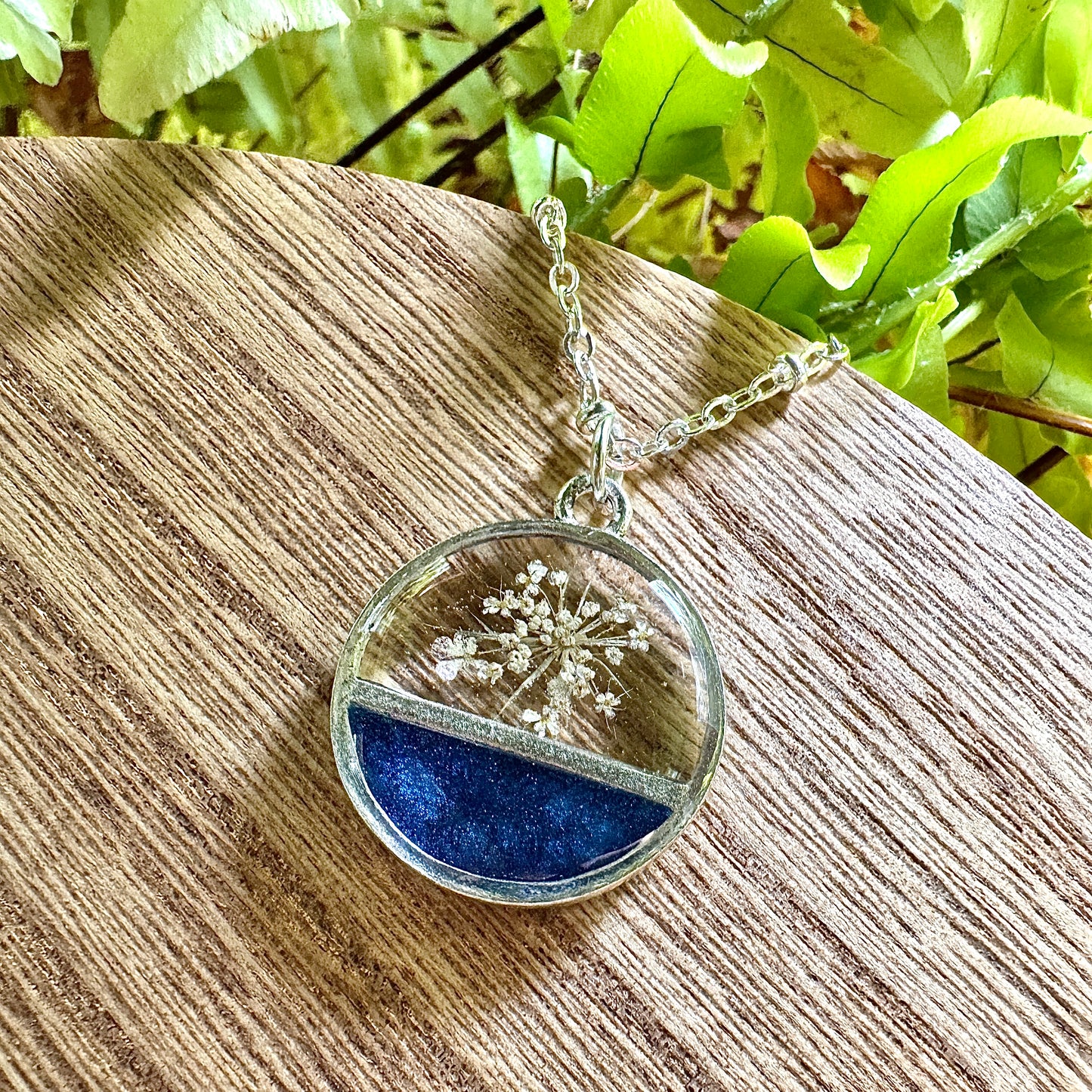 Divided Circle Queen Anne’s Lace Necklace | Real Pressed Flower Jewelry