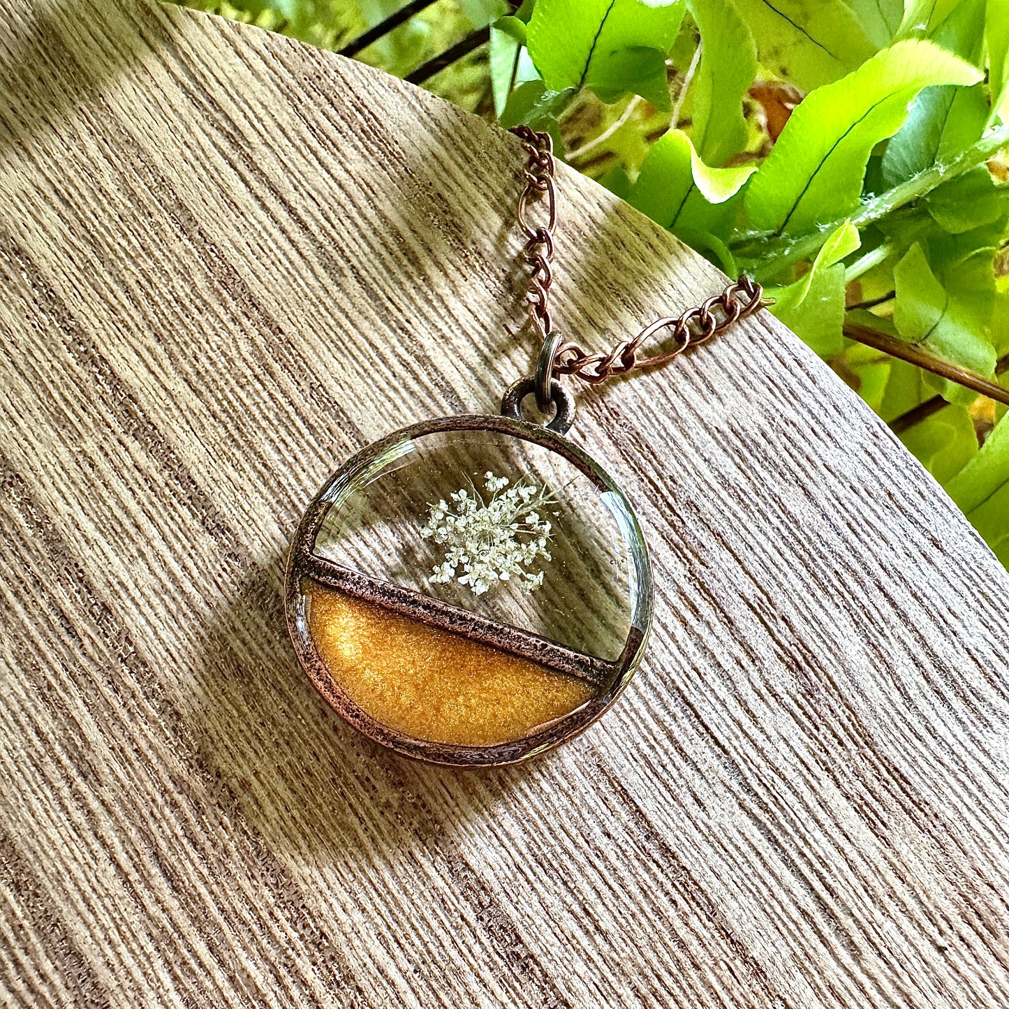 Divided Circle Queen Anne’s Lace Necklace | Real Pressed Flower Jewelry