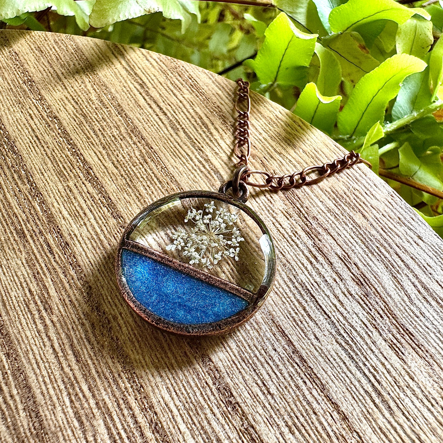 Divided Circle Queen Anne’s Lace Necklace | Real Pressed Flower Jewelry