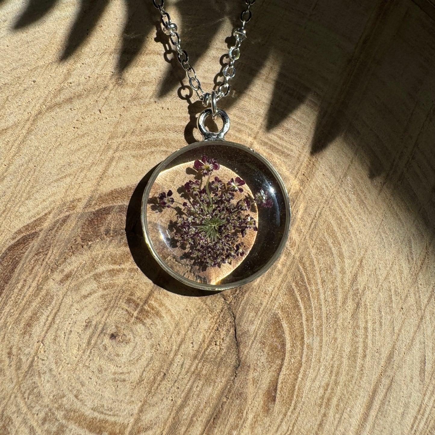 Custom Queen Anne’s Lace Jewelry | Detailed Circle Necklace in Gold-Filled, Sterling Silver or Copper