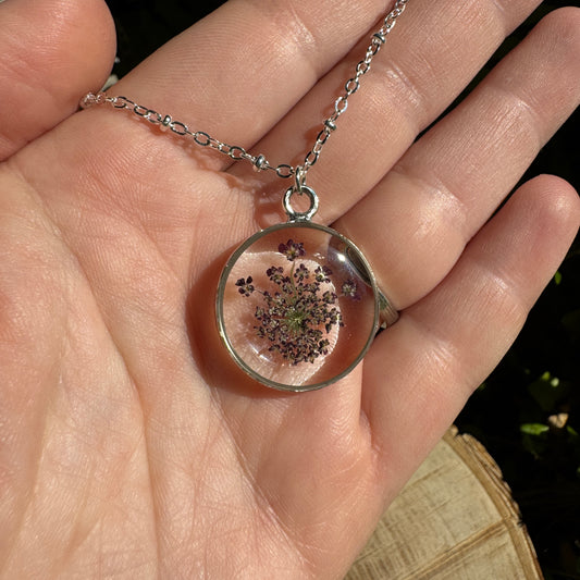 Custom Queen Anne’s Lace Jewelry | Detailed Circle Necklace in Gold-Filled, Sterling Silver or Copper