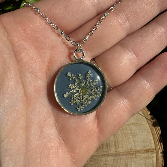 Custom Queen Anne’s Lace Jewelry | Detailed Circle Necklace in Gold-Filled, Sterling Silver or Copper
