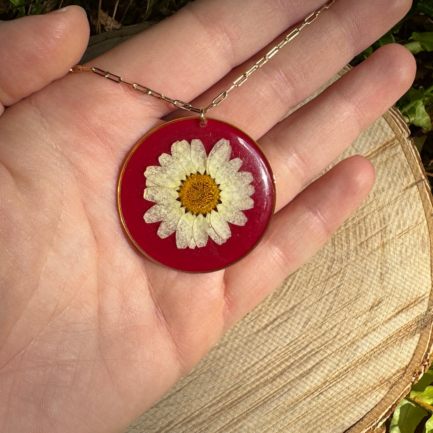 Daisy Necklace | Real Pressed Flower in Resin Pendant