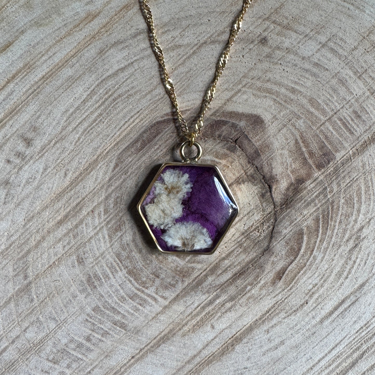Carnation + Baby’s Breath Necklace | Real Pressed Flower Jewelry | Gold Filled