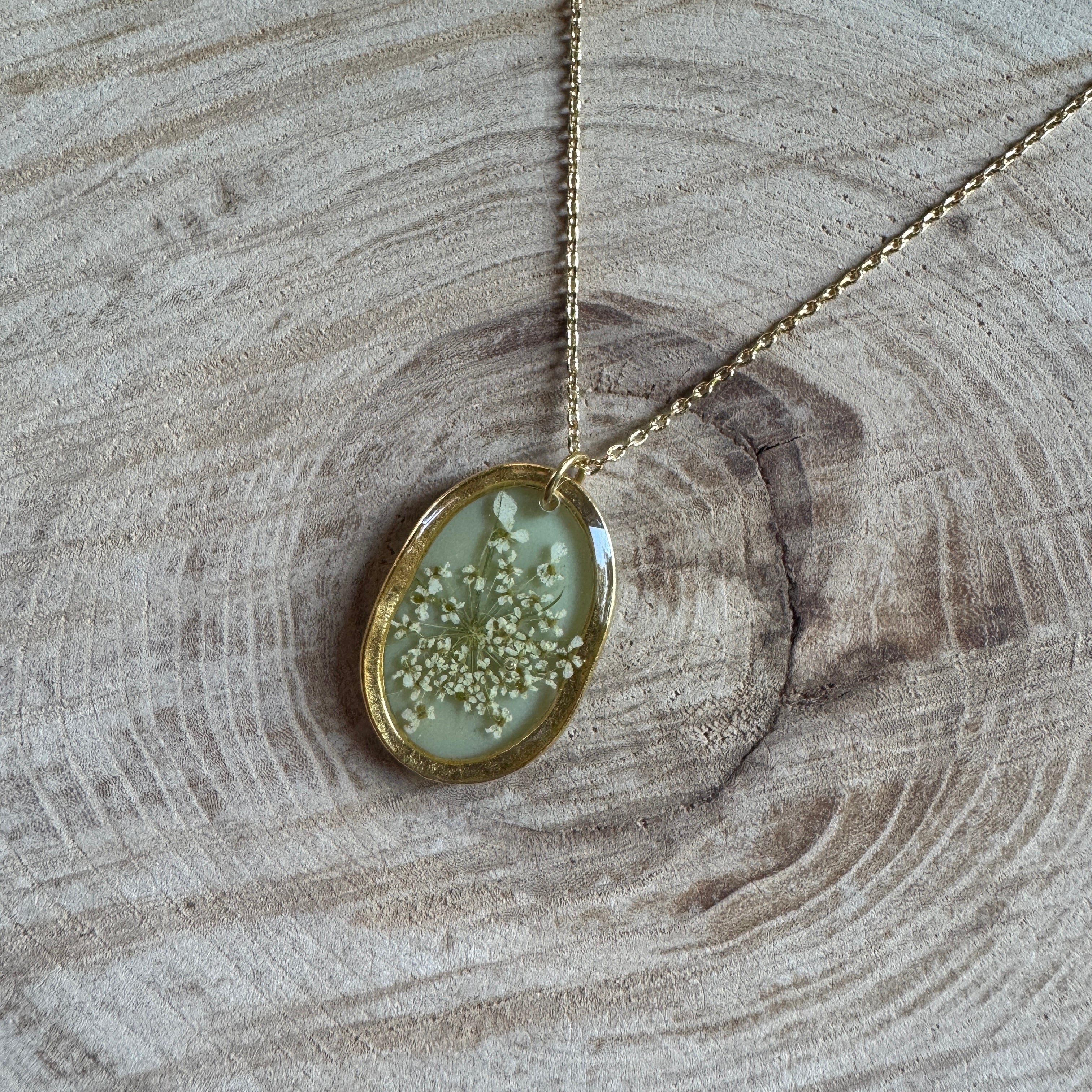 Queen Anne’s Lace Necklace – Real Pressed Flower Resin Necklace | Made to Order