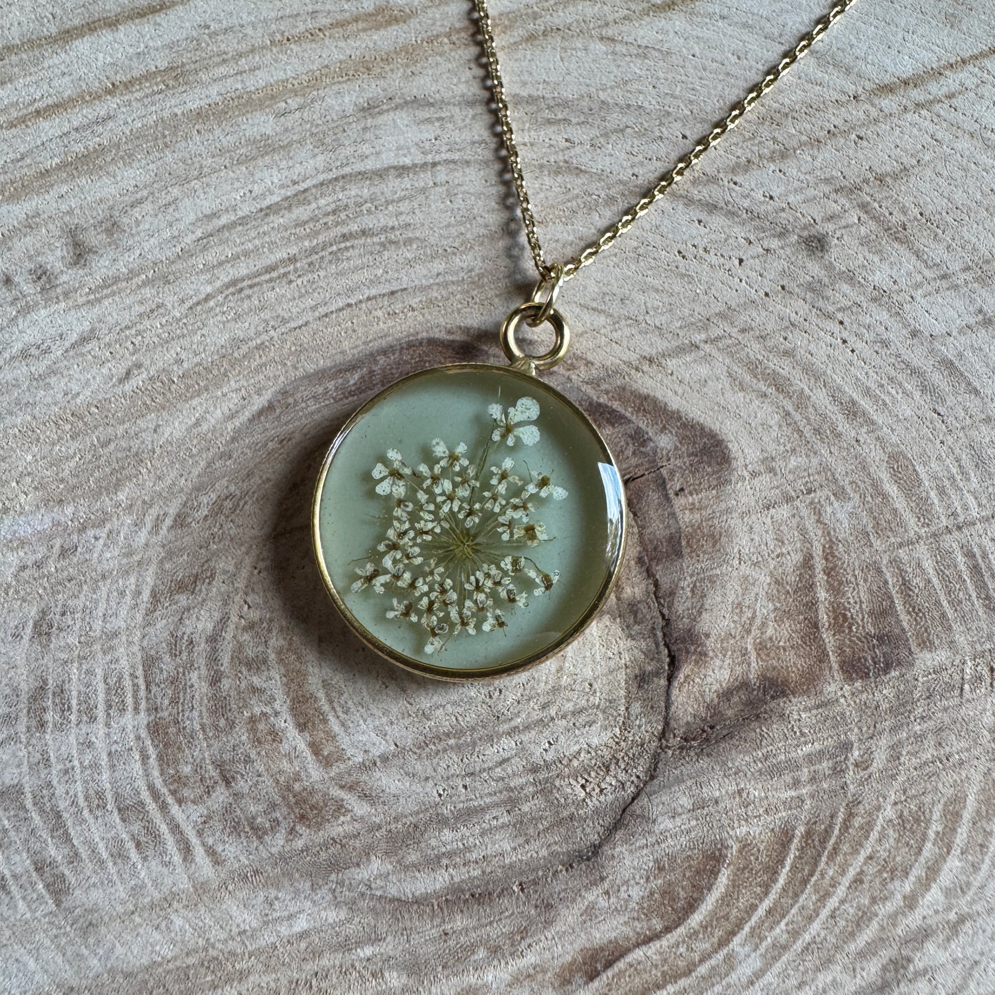 Custom Queen Anne’s Lace Jewelry | Detailed Circle Necklace in Gold-Filled, Sterling Silver or Copper