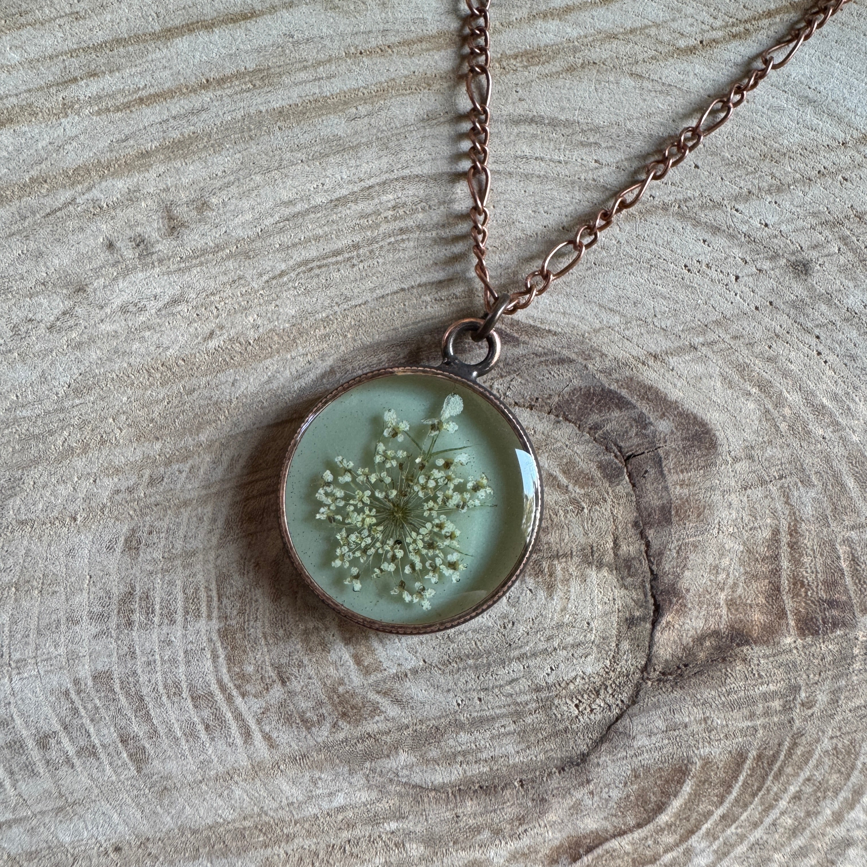 Queen Anne’s Lace Necklace – Real Pressed Flower Resin Necklace | Made to Order