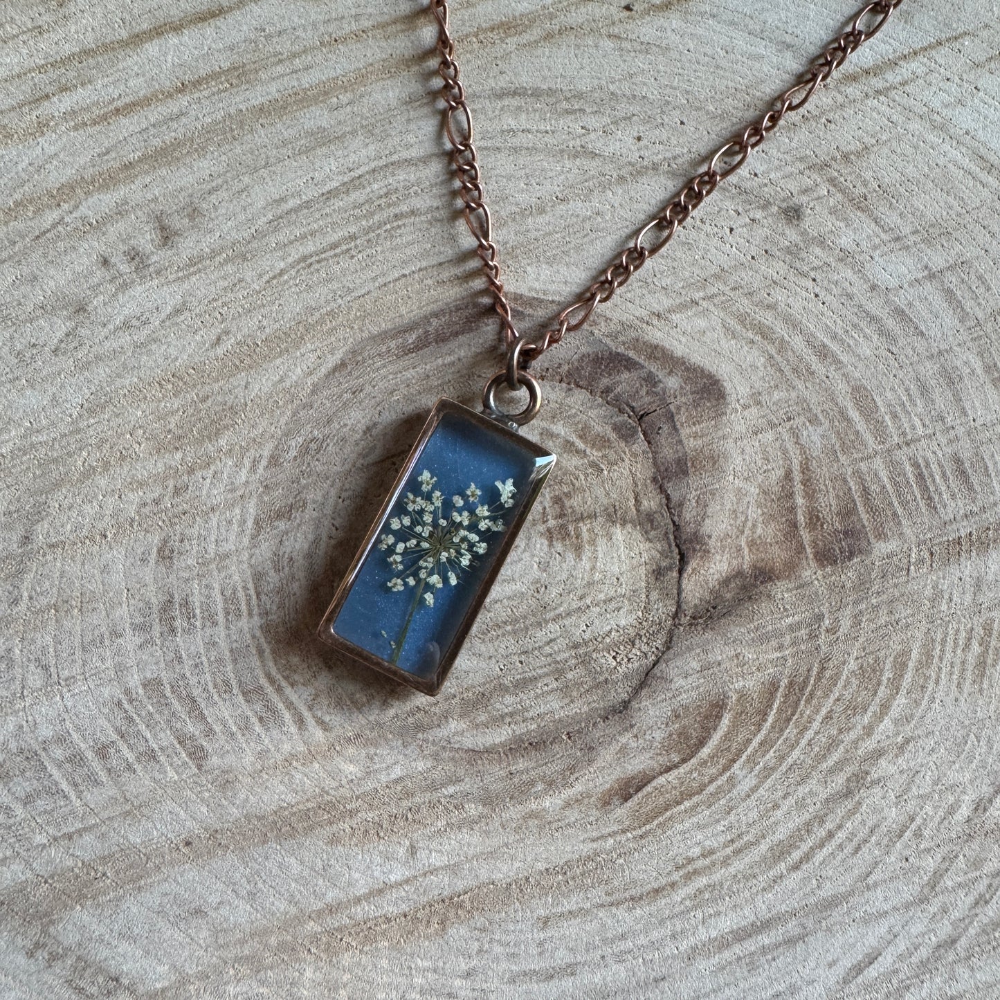 Custom Queen Anne’s Lace Jewelry | Rectangle Necklace in Gold-Filled, Sterling Silver or Copper