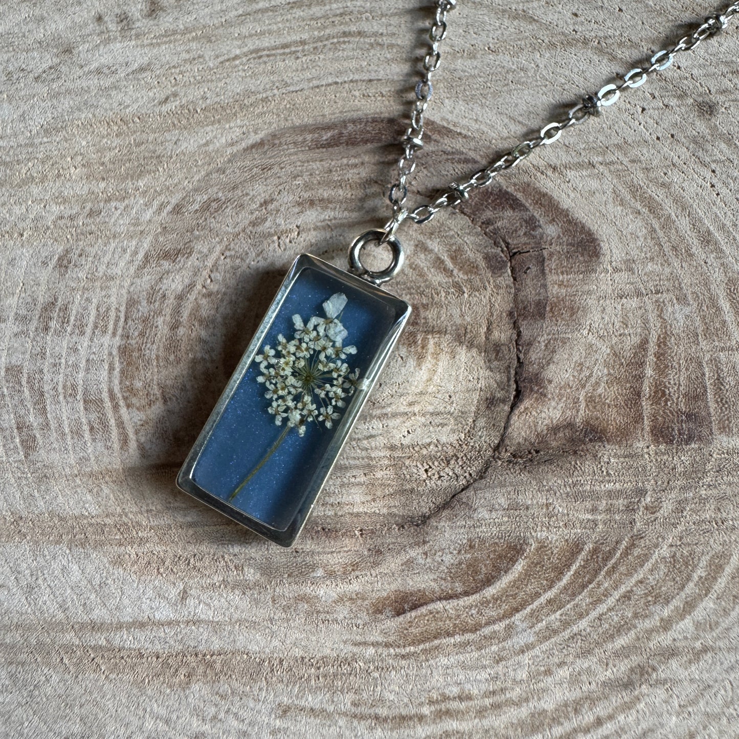 Custom Queen Anne’s Lace Jewelry | Rectangle Necklace in Gold-Filled, Sterling Silver or Copper