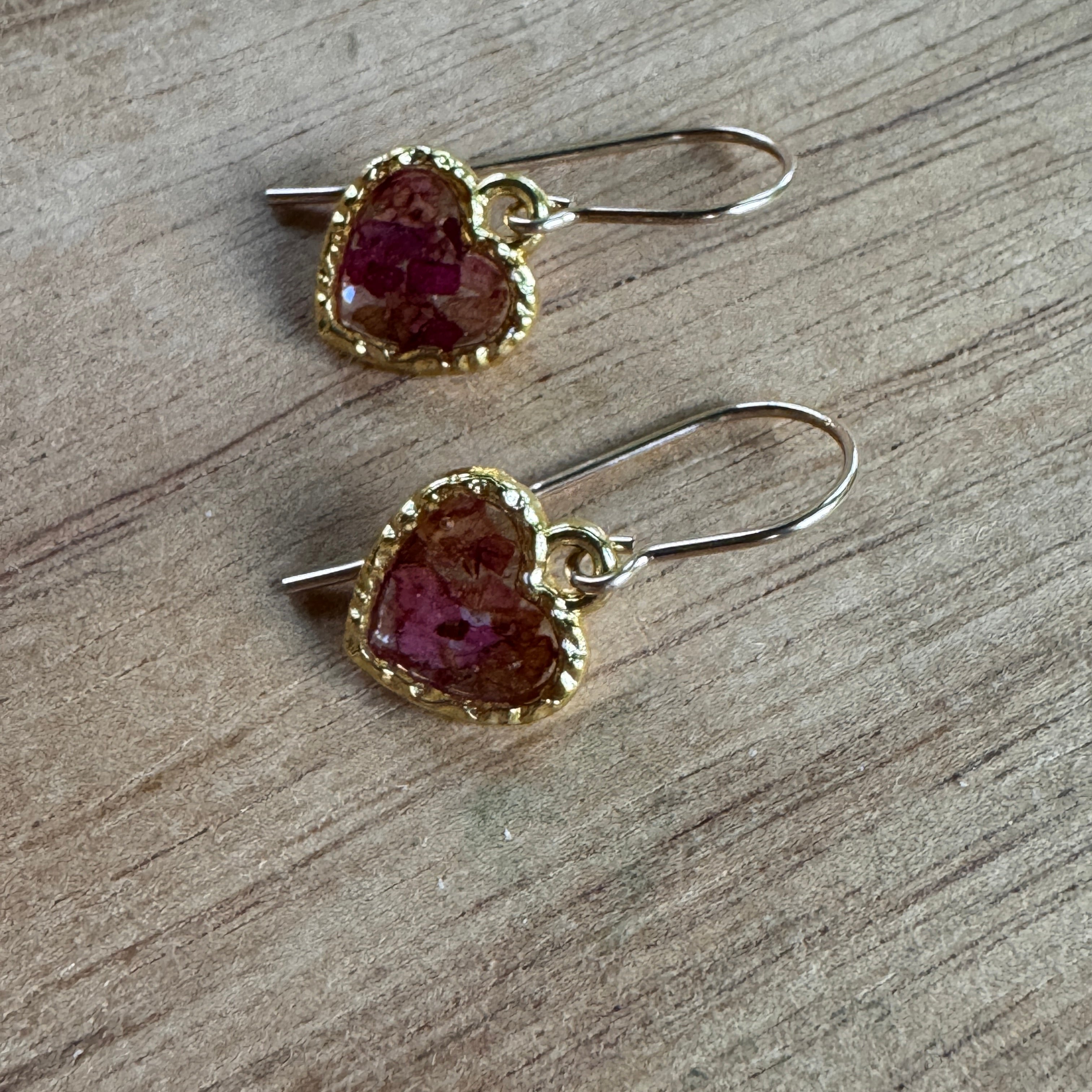 Pressed Rose & Queen Anne’s Lace Earrings – Valentine’s Botanical Jewelry in Gold Filled