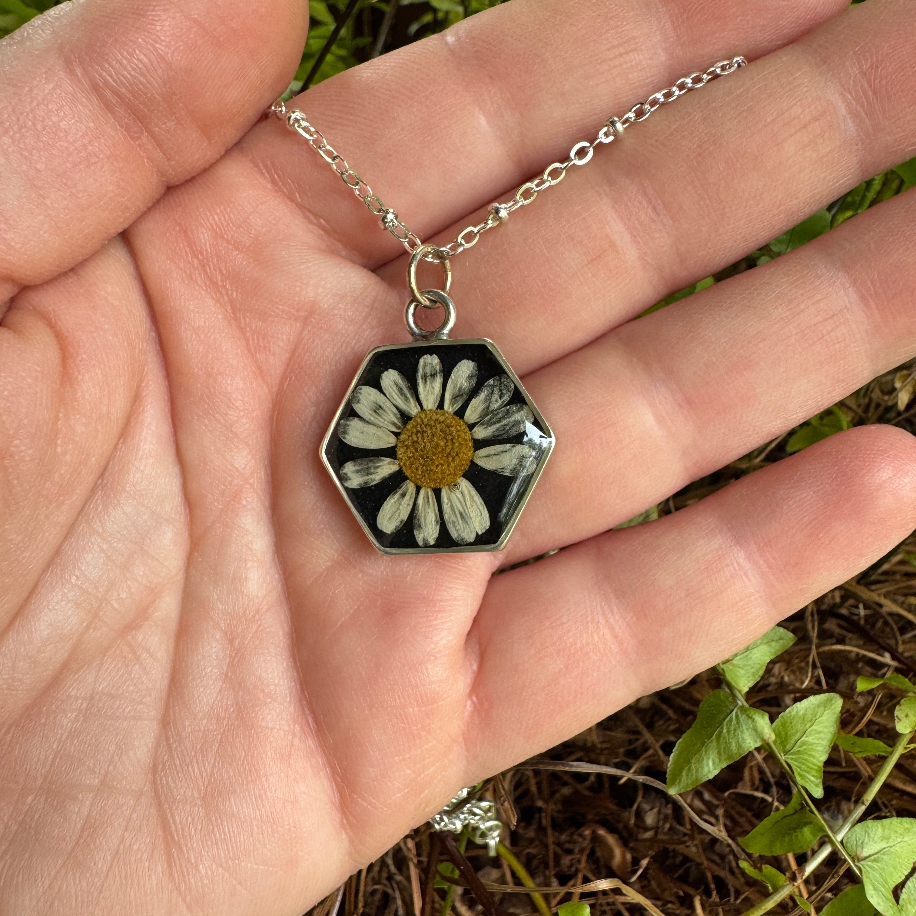 Daisy Necklace – Real Pressed Flower Resin Necklace | Made to Order