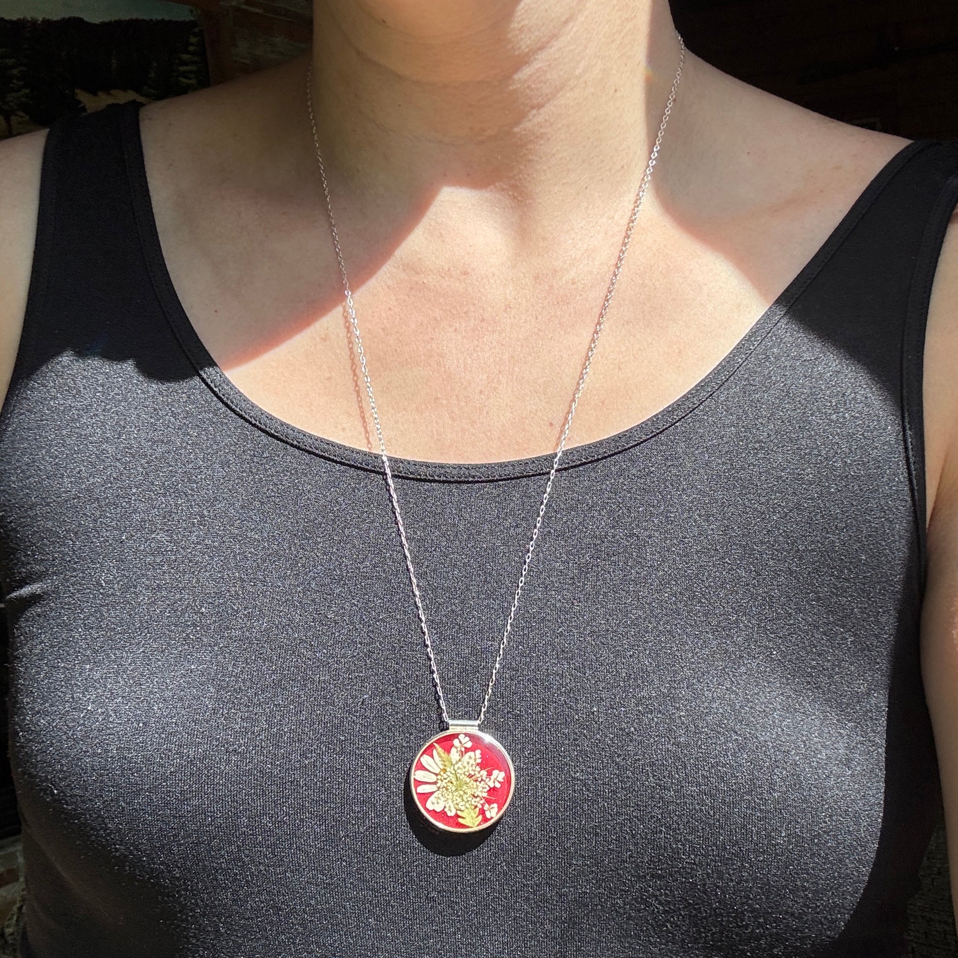Old Capitol Collection | Daisy, Fern & Queen Anne’s Lace Necklace | Hand Forged in Fine Silver