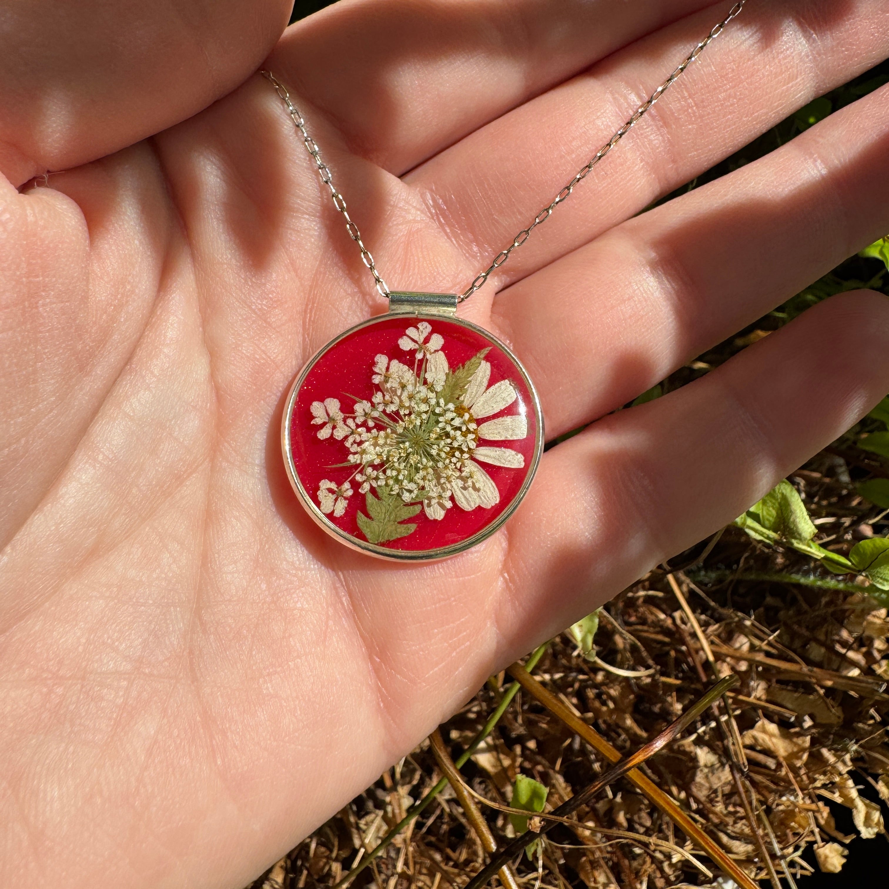 Old Capitol Collection | Daisy, Fern & Queen Anne’s Lace Necklace | Hand Forged in Fine Silver