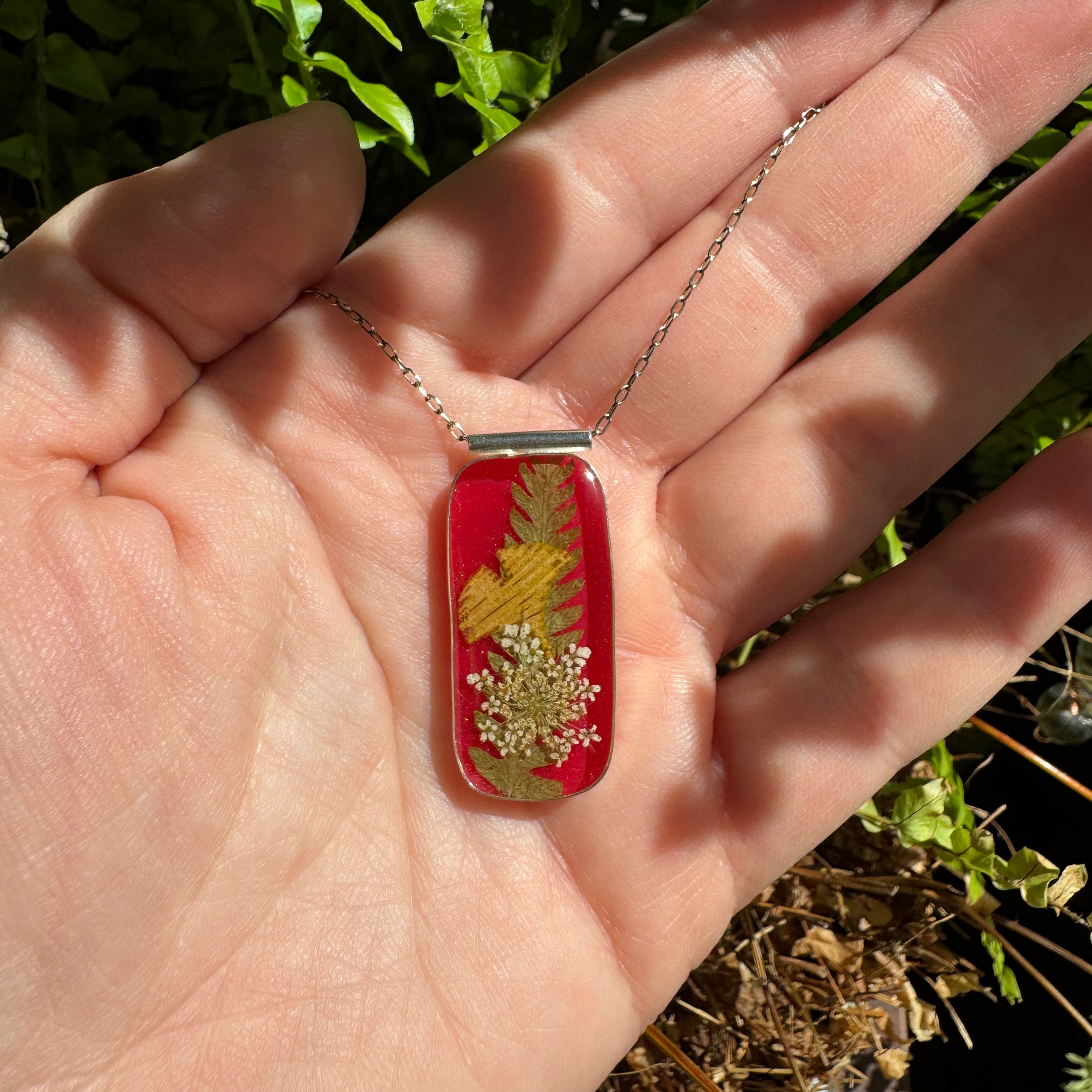 Old Capitol Collection | Ginkgo, Fern & Queen Anne’s Lace Necklace | Hand Forged in Fine Silver