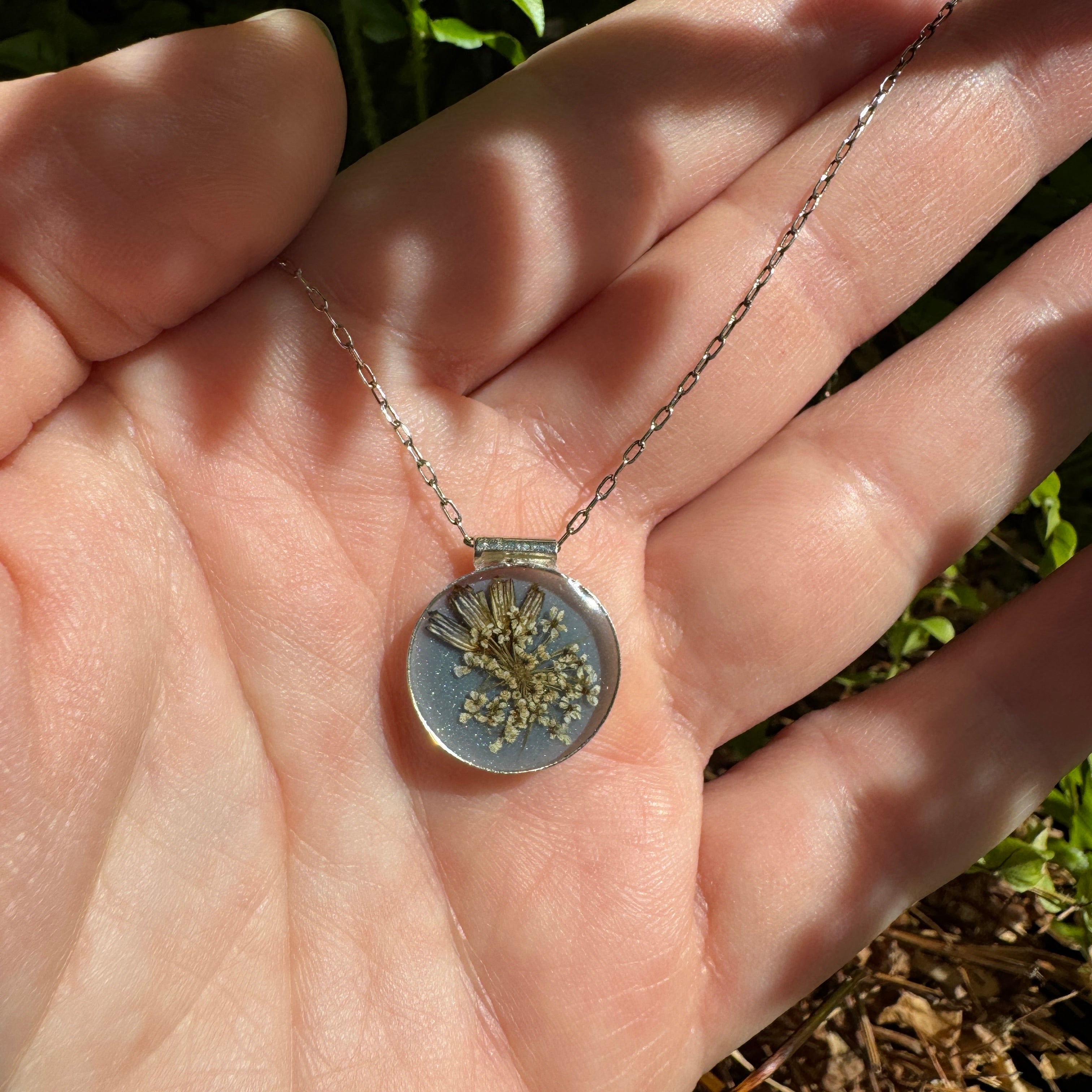 Old Capitol Collection | Queen Anne’s Lace & Lavender Necklace | Hand Forged in Fine Silver
