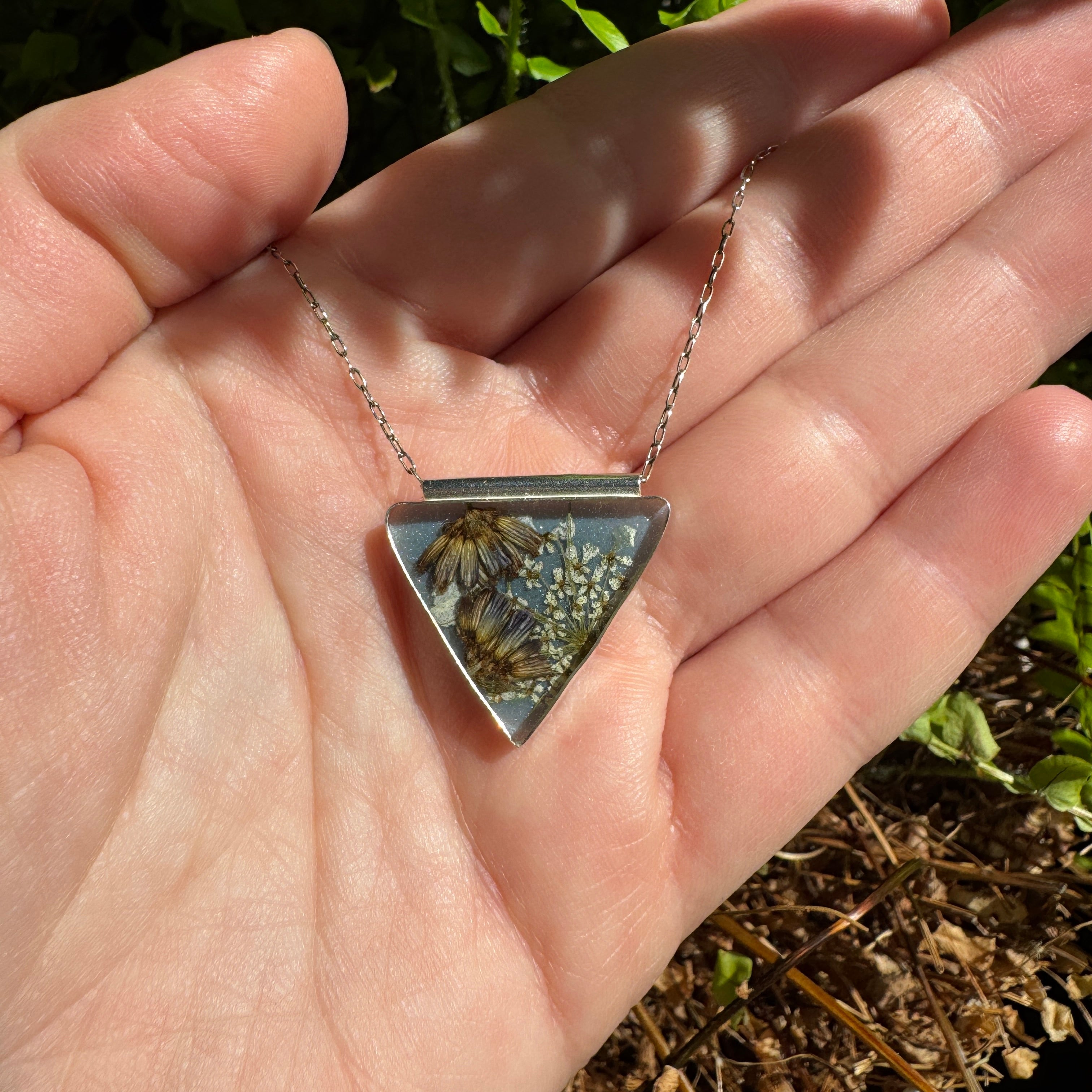 Old Capitol Collection | Queen Anne’s Lace & Lavender Necklace | Hand Forged in Fine Silver