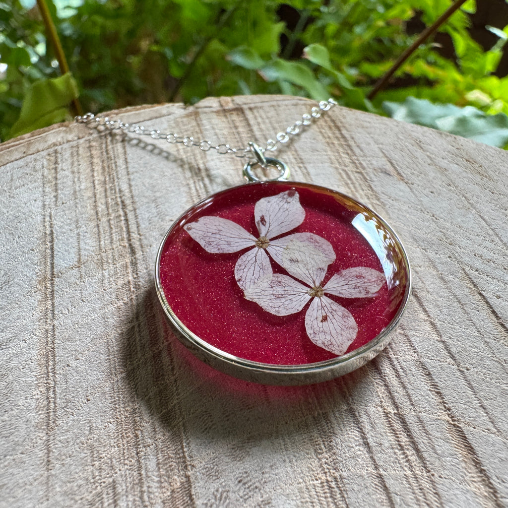 Hydrangea Necklace | Real Pressed Flower in Resin Pendant | Made To Order