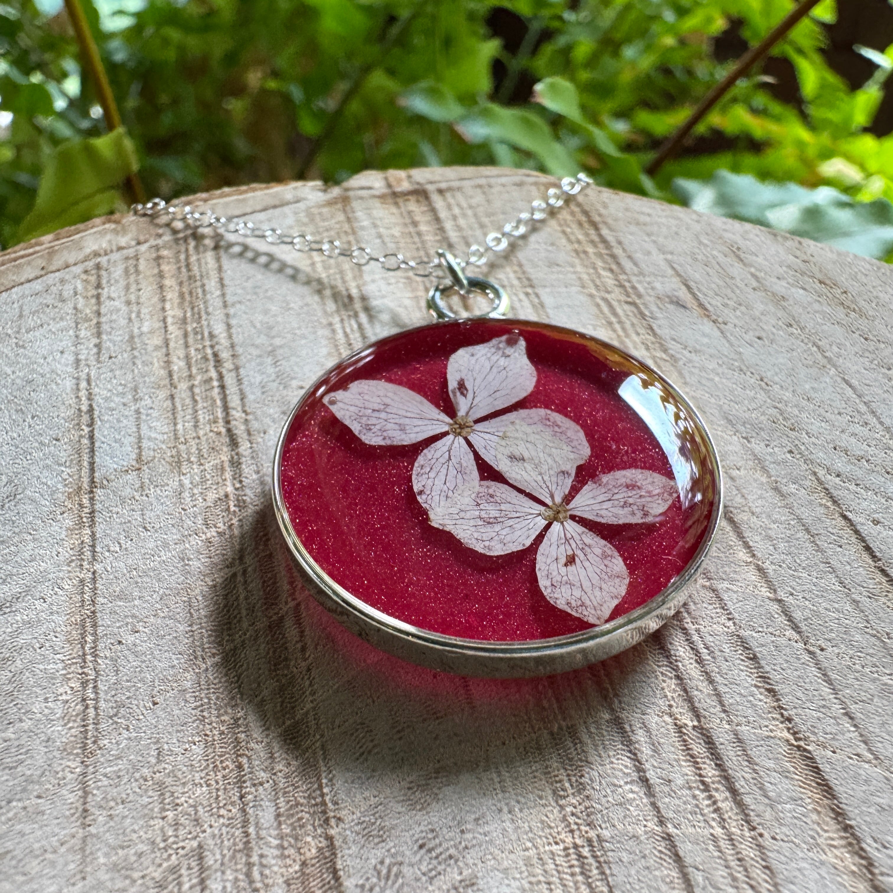 Hydrangea Necklace | Real Pressed Flower in Resin Pendant | Made To Order