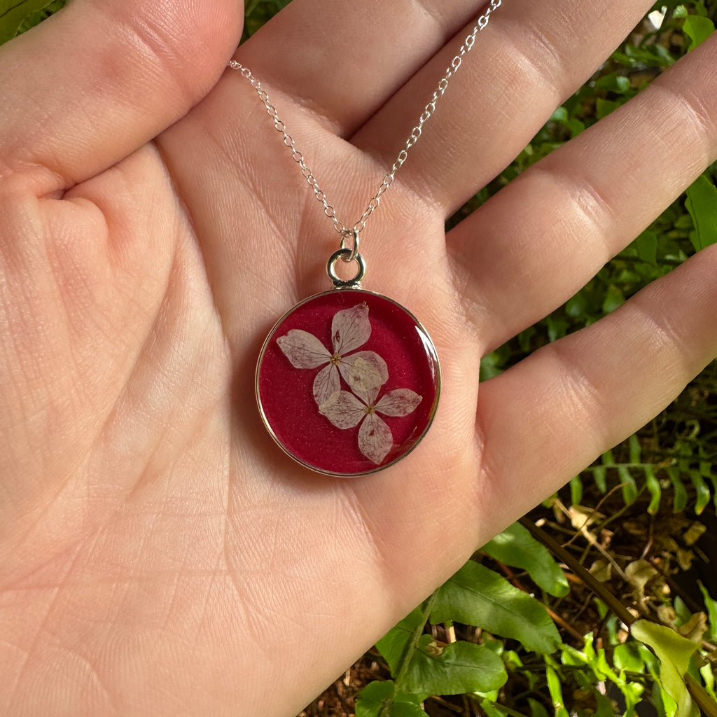 Hydrangea Necklace | Real Pressed Flower in Resin Pendant | Made To Order