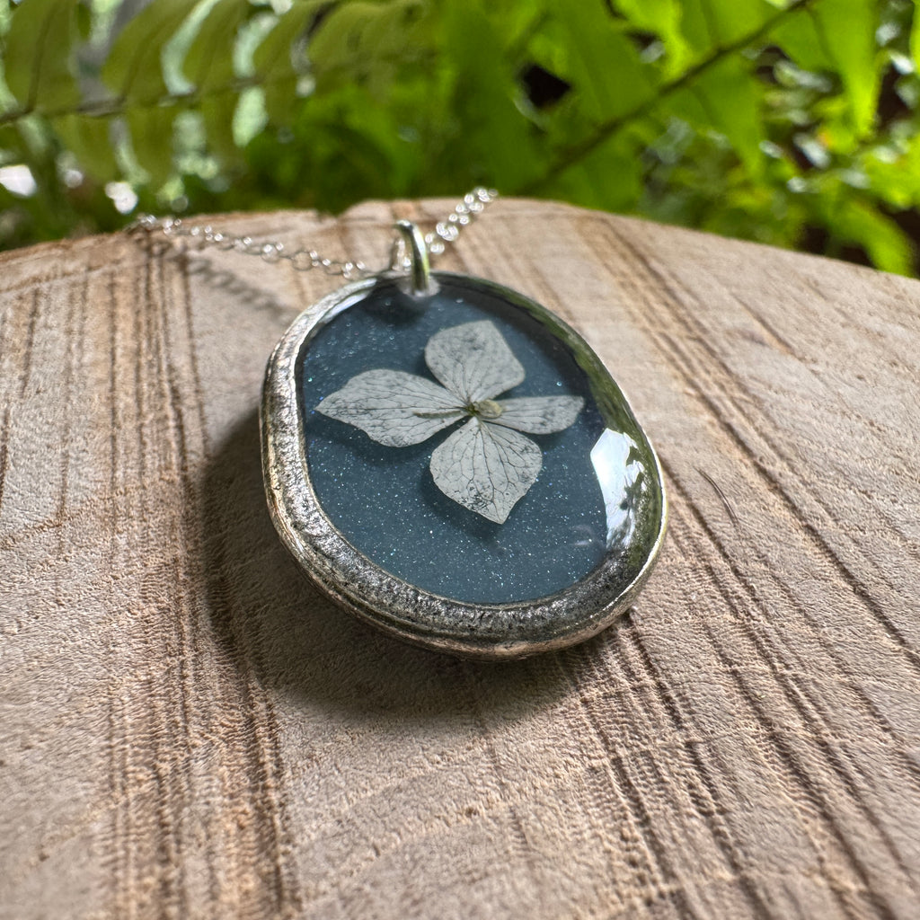 Hydrangea Necklace | Real Pressed Flower in Resin Pendant | Made To Order