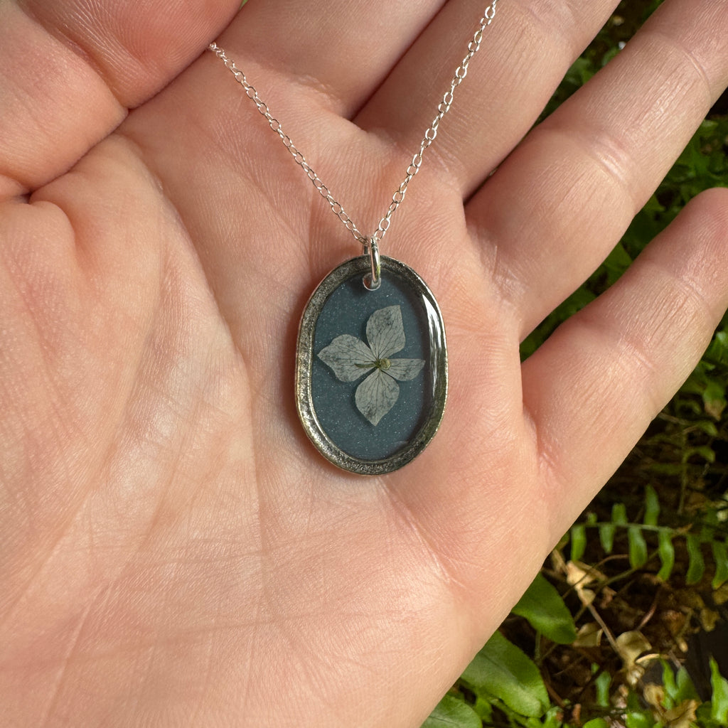 Hydrangea Necklace | Real Pressed Flower in Resin Pendant | Made To Order