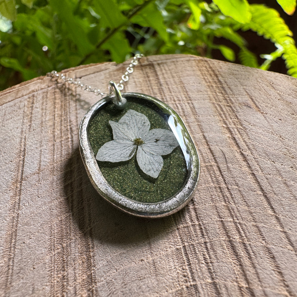 Hydrangea Necklace | Real Pressed Flower in Resin Pendant | Made To Order
