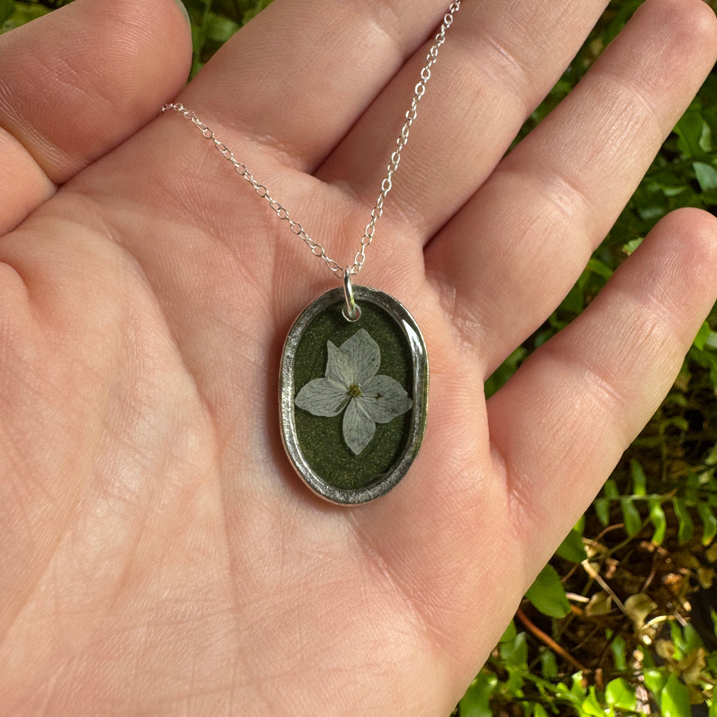 Hydrangea Necklace | Real Pressed Flower in Resin Pendant | Made To Order