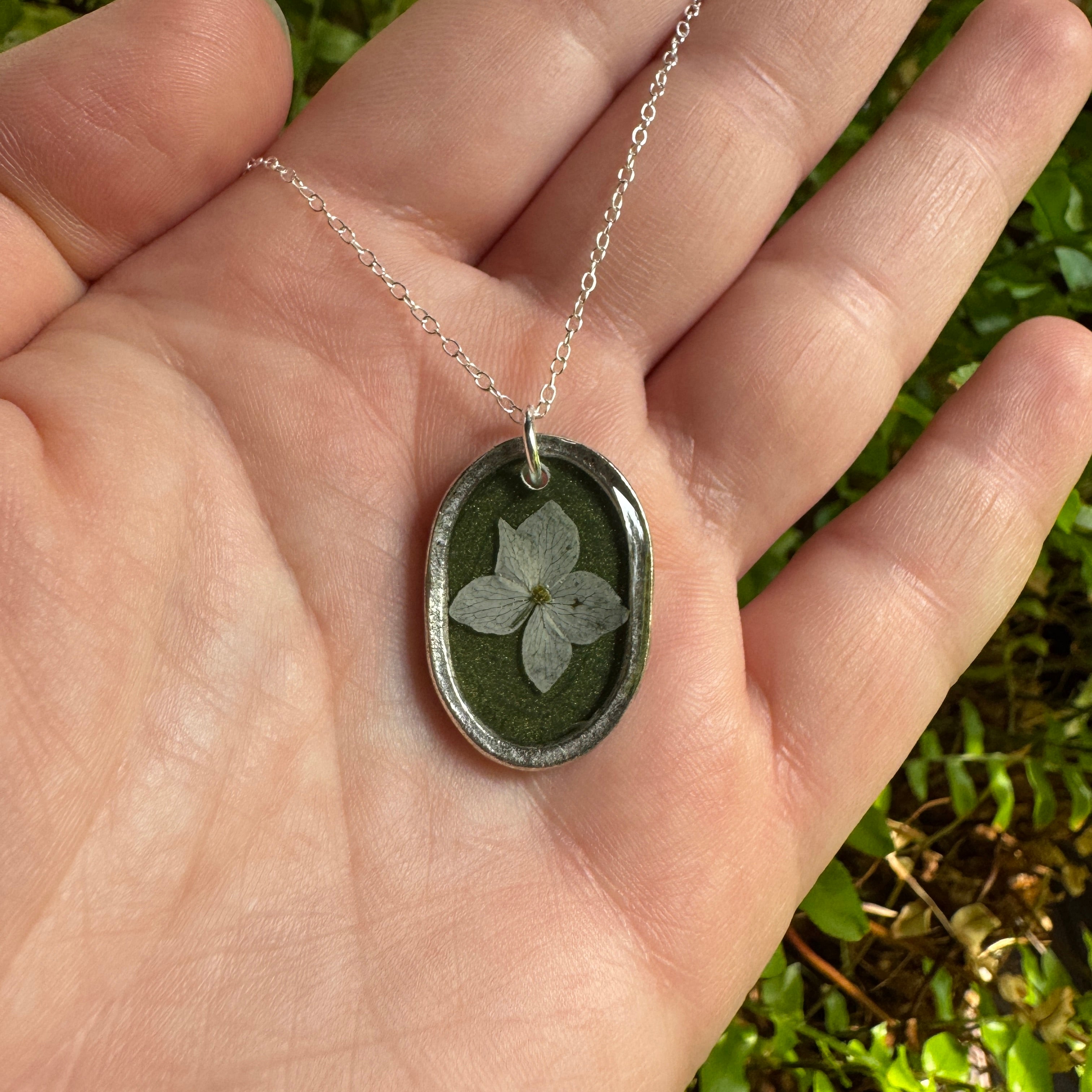 Hydrangea Necklace | Real Pressed Flower in Resin Pendant | Made To Order