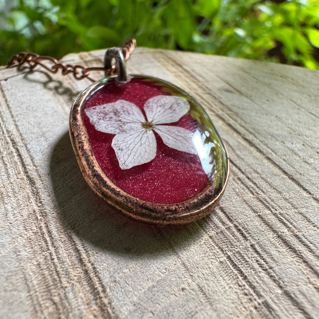 Hydrangea Necklace | Real Pressed Flower in Resin Pendant | Made To Order