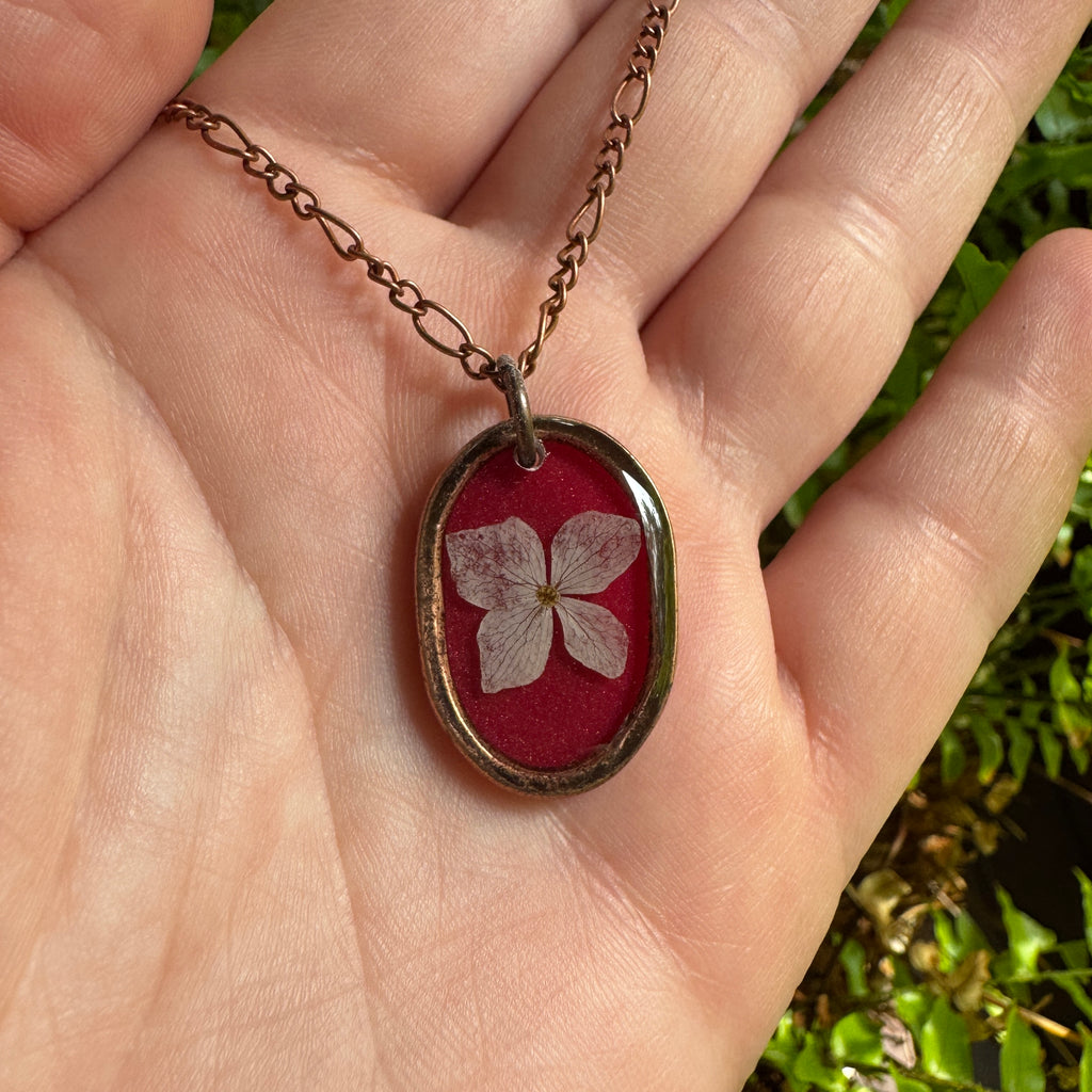 Hydrangea Necklace | Real Pressed Flower in Resin Pendant | Made To Order