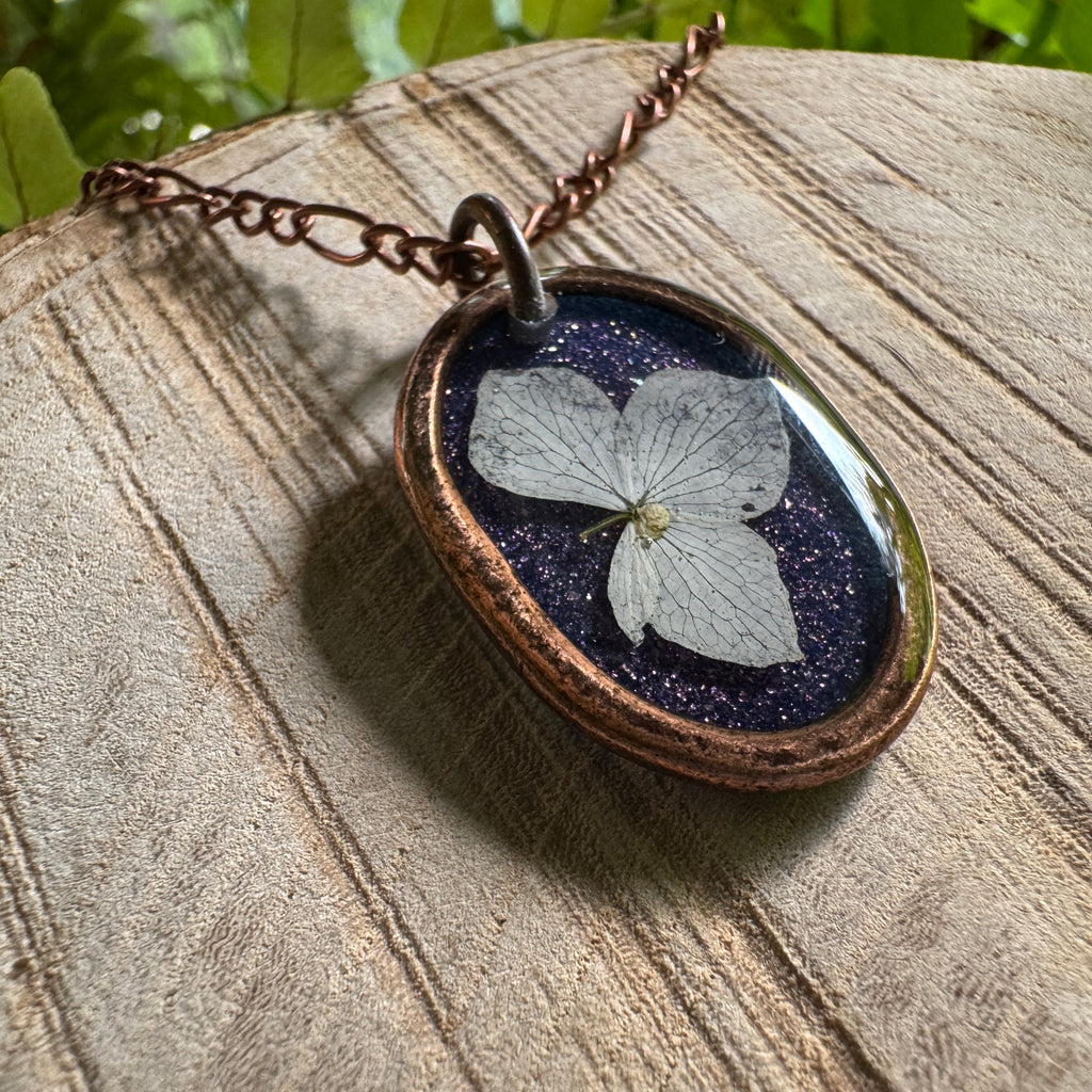 Hydrangea Necklace | Real Pressed Flower in Resin Pendant | Made To Order