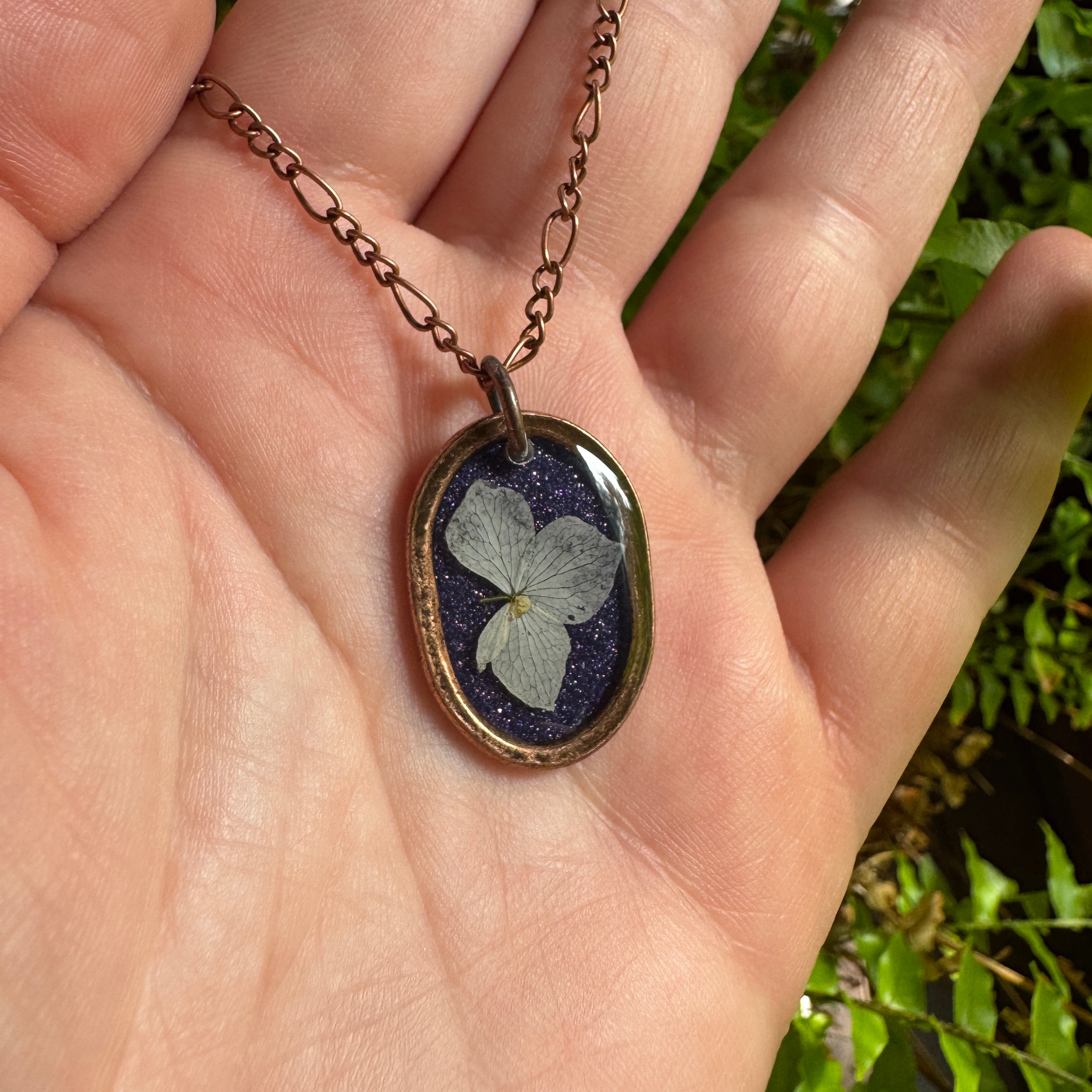 Hydrangea Necklace | Real Pressed Flower in Resin Pendant | Made To Order
