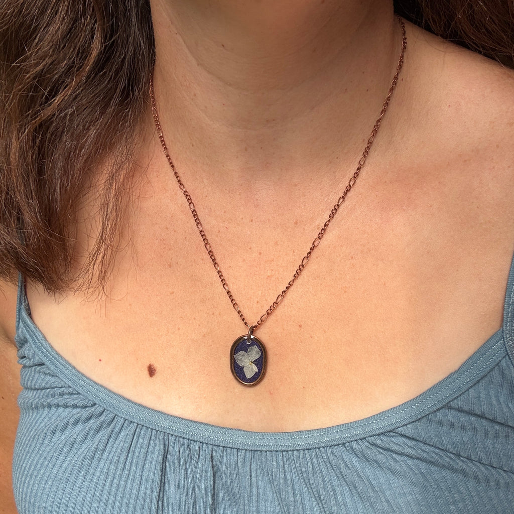 Hydrangea Necklace | Real Pressed Flower in Resin Pendant | Made To Order