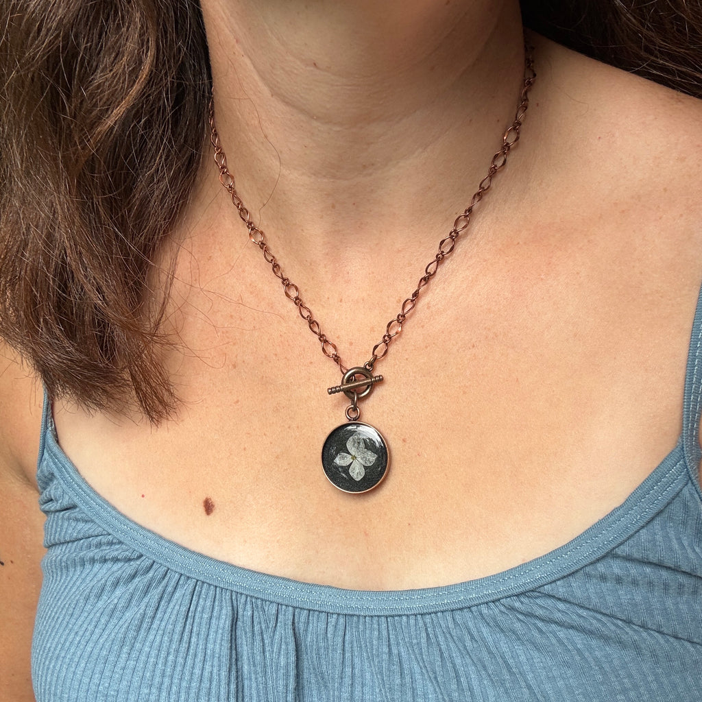 Hydrangea Necklace | Real Pressed Flower in Resin Pendant | Made To Order